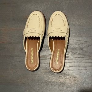 Emporio Armani Cream Leather Slip-On Kiltie Mules